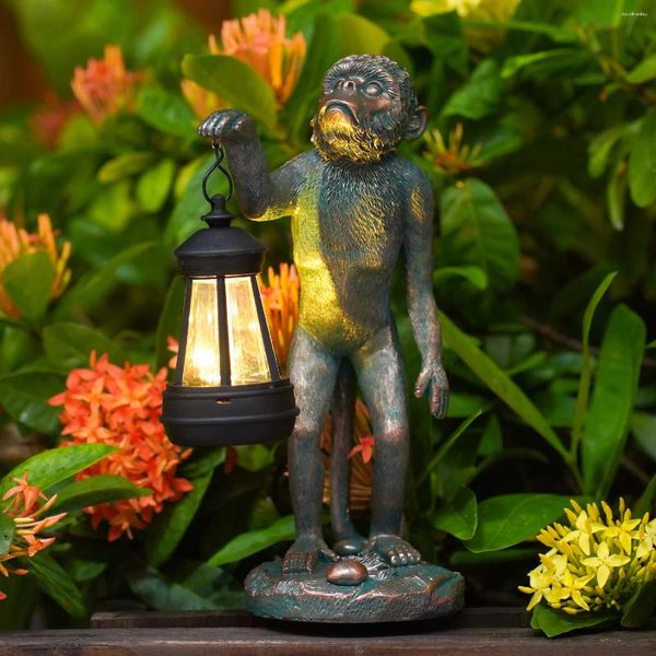 Décorations de jardin Statue de singe Goodeco avec décor de lanterne solaire pour jardin/cour/pelouse cadeaux de pendaison de crémaillère uniques femmes/anniversaire de maman