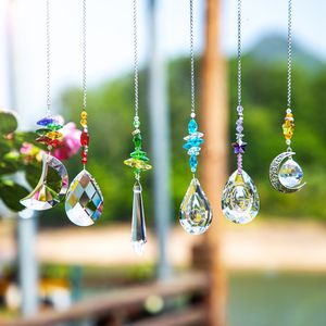 Décorations de jardin H D 6pcs lustre en cristal prisme suncatchers suspendus ornement pour fenêtre maison arc-en-ciel fabricant lune étoile pendentif décor 230822