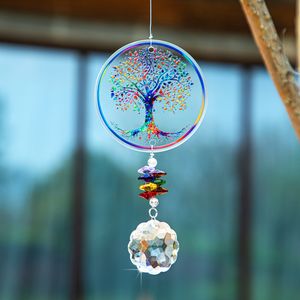 Décorations de jardin H D Chakra arbre de vie Suncatcher fait à la main cristal Mandala prisme décor fenêtre voiture mur Art suspendu ornement pour bureau à domicile 230422