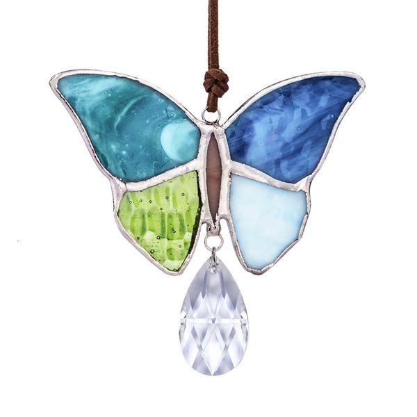 Décorations De Jardin H D Main Papillon Pendentif Vitrail Panneau De Fenêtre Suncatcher Ornement Artisanal Mur Art Tentures Décor Cadeau De Noël 230422