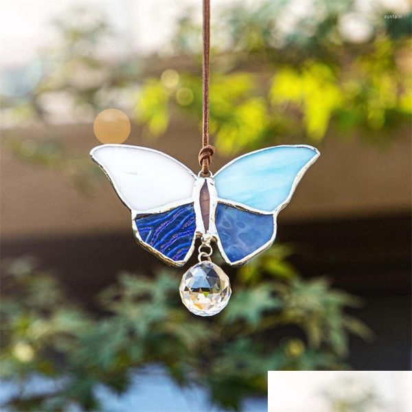 Décorations De Jardin H D Vitrail Papillon Suncatcher Avec 20Mm Boule De Cristal Arc-En-Fenêtre Mur Art Suspendu P Dhwtu