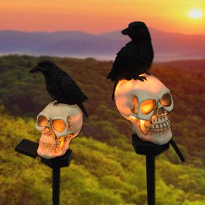 Tuindecoraties Halloween Solar Crow Skull Light Ip65 Hars Tuinlamp Geschikt voor decoratieve verlichting Voor Halloween Tuin Patio 230617