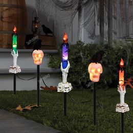 Garden Decoraties Halloween Solar Garden Lights Horric Skull Candle Decoration Outdoor Yard Crow Landscape Light Party Props 230822