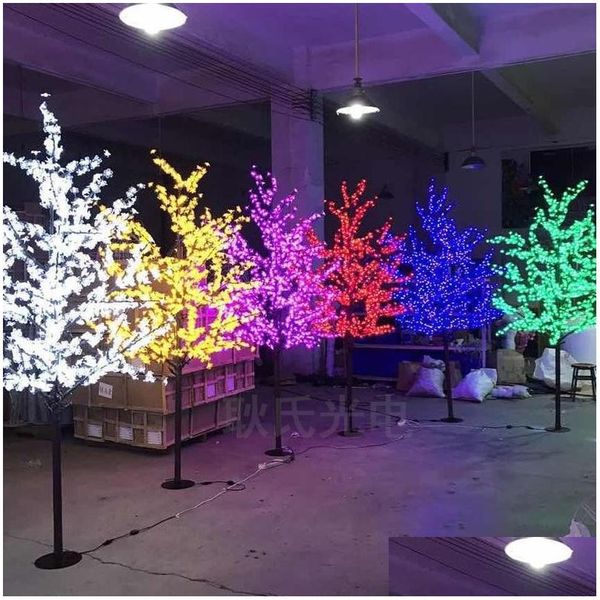 Decoraciones de jardín Hecho a mano Artificial LED Flor de cerezo Árbol Luz de noche Año Navidad Decoración de bodas Luces 1.5M Drop Delive Otlqc