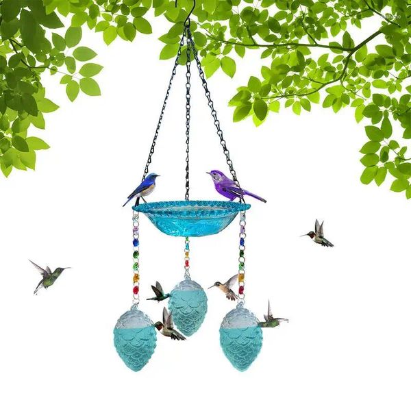 Decoraciones de jardín Heark Life Alimentador de colibrí y baño para pájaros para al aire libre Fuente pequeña con 3 suministro rojo