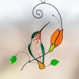 Décorations de jardin Accessoires pour la maison Créativité Vitrail Décoration de colibri Élégant Tropical Suspendu Oiseau Clôture Porte Pendentif