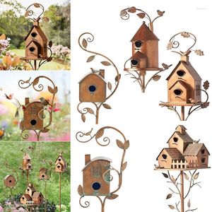 Décorations de jardin Ornements à la maison Art Artisanat 1pc Exquis Metal Bird House Nest Decoration Outdoor Birdhouse Feeders Miniatures