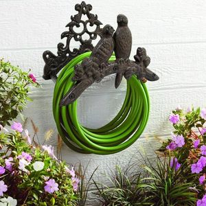 Soporte para manguera para decoraciones de jardín, colgador de agua resistente de hierro fundido, colgador de montaje en pared exterior (2 pájaros)