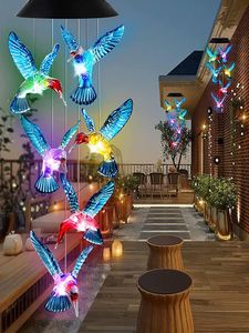 Tuindecoraties Hummingbird Light Wind Chimes Zonne Outdoor Kleur Veranderend ornament Power Hangende Giftsgarden Guerengarden