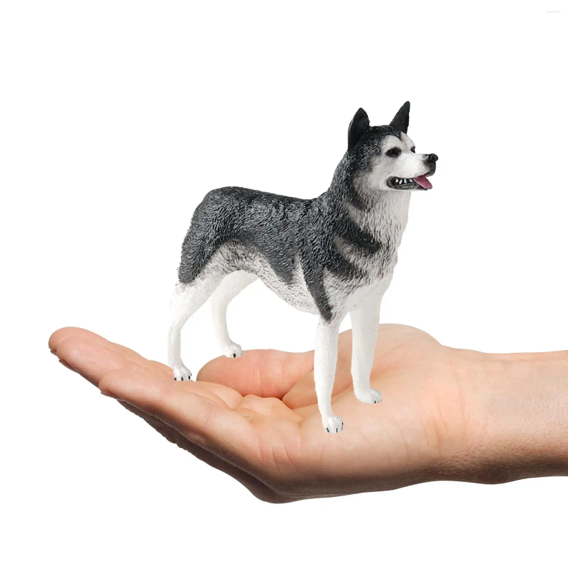 Décorations de jardin Husky Figure réaliste chien jouets figurines d'animaux petites pour la fête à thème de pâques cadeau d'anniversaire pour les tout-petits