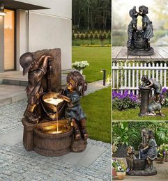 Décorations de jardin Indooroutdoor Girl and Boy Statue Sculpture Sculpture Yard Art Decoration Jardineria Decoracion Drop5964431