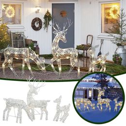 Tuindecoraties IJzerkunst Elanden Herten Kerstdecoratie met LED-licht Gloeiende glitter Rendieren Kersthuis Buiten Tuin Ornament Decor 231031