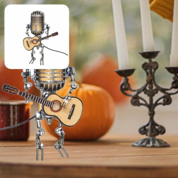 Décorations De Jardin Fer Ornemental Vintage Guitare Jouant Robot Lumière Modèle Lumineux Créatif Pour La Maison