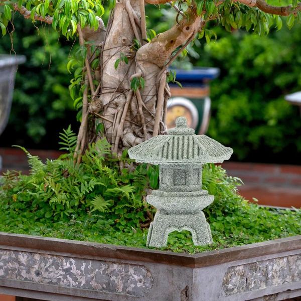 Decoraciones de jardín Torre japonesa Decoración de luz Modelo de pagoda en miniatura Adornos de escena de pabellón Accesorio de casa de piedra Adorno de bonsái