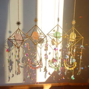 Decorazioni da giardino K9 Crystal Light Catchers Wind Chime Diamond Hexagon Moon Natural Color Stone Sunlight Trapping Windchimes Jewelry 230620