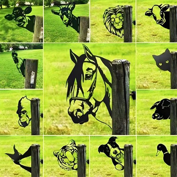 Decoraciones de jardín Kawaii Metal Peep Cow Colgante Animales al aire libre Esculturas Granja Hierro forjado Adornos de burro Miniatura Regalo de vacaciones Artesanía