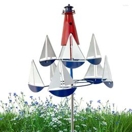 Décorations de jardin Art cinétique Sculpture de vent Sail Boat Moulin à vent Décoration Extérieur Stakes Metal Iron Patio Yard Spinner