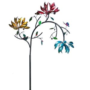 Décorations de jardin Grande éolienne en métal avec trois fleurs tournantes Papillons Moulin à vent Sculpture pour décoration d'art en plein air 85DA 230710