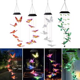 Tuindecoraties LED Kleur Verandering Solar Wind Chime Licht Waterdichte Outdoor Windchime Butterfly Light Solar Hanging Lamp voor Decoratie 221202