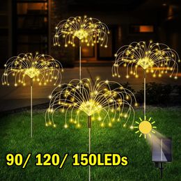 Tuindecoraties Led Solar Fireworks Lights Waterdichte Outdoor Dandelion Diy Shape Lamp Flash String Fairy voor landschap Lawn Decor 221202