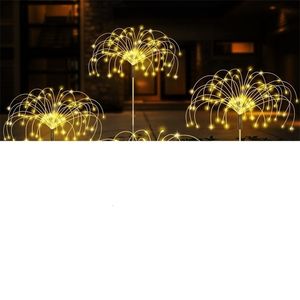 Tuindecoraties Led Solar Fireworks Lights Waterproof Outdoor Dandelion Diy Shape Lamp Flash String Fairy For Landscape Lawn Decor 221116