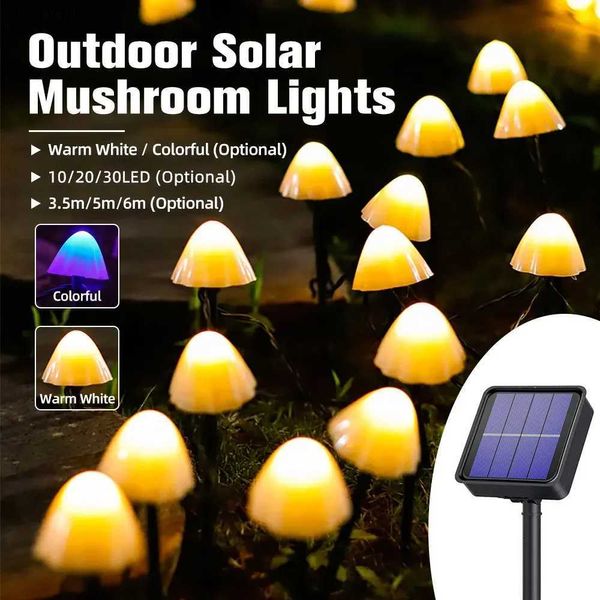 Décorations de jardin LED guirlande solaire lumières mignon champignon fée lumière IP66 étanche guirlande lampes Patio clôture jardin décor projecteurs YQ240116