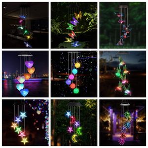 Decoraciones de jardín LED Solar Wind Chime Bola de cristal Colibrí Luz que cambia de color Colgante impermeable para el hogar 230717