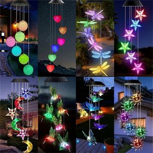 Decoraciones de jardín LED Solar Wind Chime Bola de cristal Colibrí Luz que cambia de color Colgante impermeable para el hogar 230422