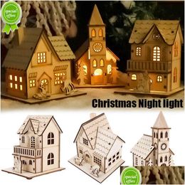 Tuin Decoraties Led Xmas Nachtlampje Vrolijk Kerstfeest Houten Cabine Ornamenten Diy Thuis Tafeldecoratie Lamp Jaar Geschenken Kinderen Speelgoed D Dh105