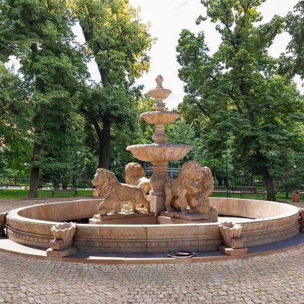 Decoraciones de jardín León hecho a medida fuentes de agua al aire libre decoración grande Tuin Leeuwen fuente de mármol de estilo europeo