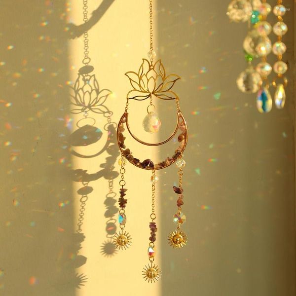 Décorations de jardin Lotus Moon Suncatcher Boule de cristal Capteurs de soleil avec prismes d'améthyste pour fenêtre Décoration extérieure intérieure Cadeau