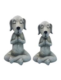 Décorations de jardin méditantes State de chien résine zen animal yoga pose figurine pour pelouse extérieur lit de fleurs jardins de fée an5415753