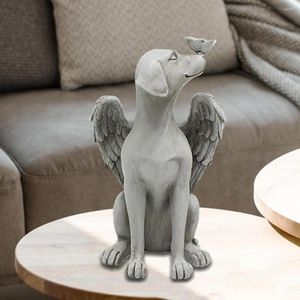 Decoraciones de jardín estatua conmemorativa Ángel perro recuerdo escultura marcador de tumba estatuilla de resina para honrar a una mascota querida