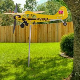 Decoraciones de jardín Avión de metal Rotador de viento Avión 3D Anticorrosión Veleta Tapón Decoración Adornos resistentes a la intemperie para patios familiares