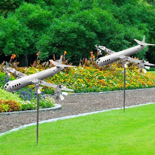 Décorations de jardin Moulin à vent d'avion en métal 3D Super Fortress Spinner pour la décoration extérieure