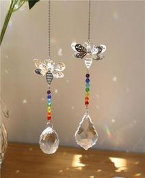 Décorations de jardin Métal Bee Crystal Suncatcher Pendentif Perles colorées Suspendues Goutte pour fenêtre intérieure extérieure Lustre de mariage D8567234