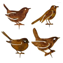 Décorations de jardin Metal Birds 4pcs Rusty Iron Art Sculptures d'oiseau Statues Standing Yard Sculpture Figurine Outdoor