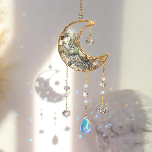 Décorations de jardin métal lune cristal lumière attraper bijoux Durable suspendu cadre pendentif voiture accessoires fenêtre pour balcon