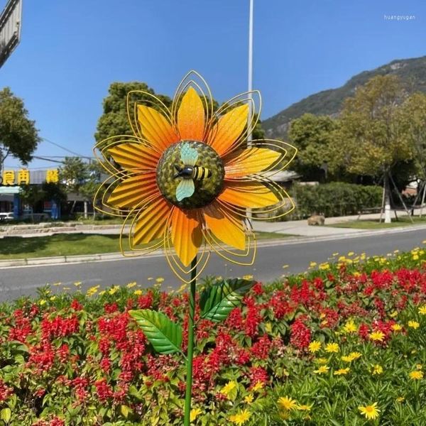 Decoraciones de jardín Metal Sunflower Apuestas de arte escultura de arte al aire libre Ornamento de hierro Flower Rating Molill