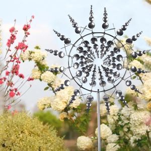 Décorations de jardin Moulin à vent en métal 3D alimenté par le vent, sculpture cinétique unique et magique, pelouse en métal, toupies solaires, décoration de cour et de jardin 231120