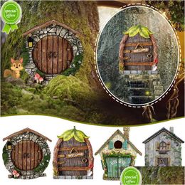 Tuin Decoraties Miniatuur Fairy Gnome Deur Beeldjes Elf Home Houten Raam Kunst Boom Scpture Standbeelden Ornament Outdoor Decor Drop Dhncr