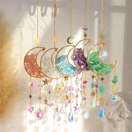 Décorations de jardin Lune Suncatcher Cristal Prisme Vitrail Boule Sun Catchers Rainbow Maker Accueil Fenêtre Décor Light Catcher Cadeau 230504