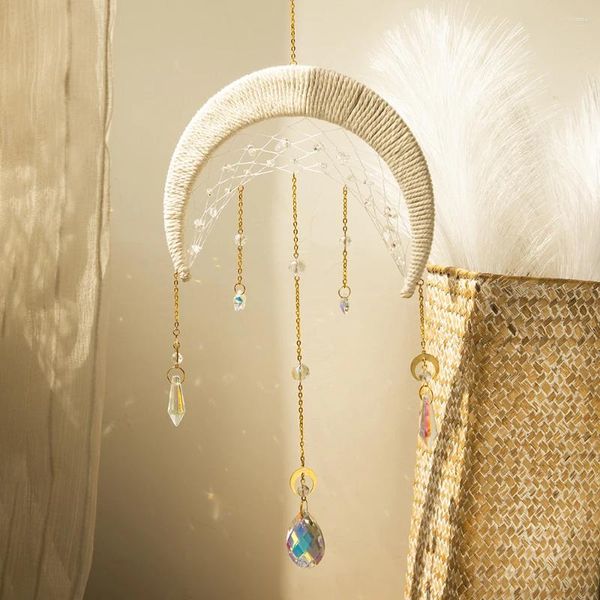 Décorations de jardin Lune Suncatcher Suspendu Cristal Dream Catcher Macramé Ornement Prisme Soleil Rainbw Fenêtre Décoration de La Maison