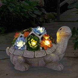 Tuindecoraties Nacome Solar Garden Statue Turtle Outdoor Schildpad Beeldje Decor met Succulent LED-licht Jardin Yard Beeldjes Miniaturen x0707