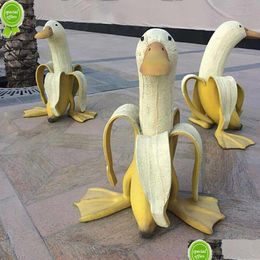 Decoraciones de jardín NUEVO Declar creativo de pato de plátano SCPTURES YART VINTAGE Gardening Art Whimsical Beeled Home Crafts Drop Delive Ottxe