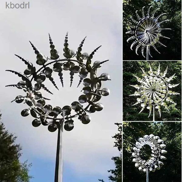 Decoraciones de jardín Nuevo molino de viento de metal único y mágico Escultura cinética impulsada por el viento 3D Hilanderos solares de viento de metal para césped Decoración de patio y jardín YQ240116