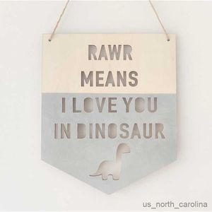 Tuin Decoraties Scandinavische Stijl Hout Chip Dinosaurus Opknoping Garland Positieve Slogan Banner Kinderkamer Decoratie Ornamenten Muur Decor Foto Props R230613