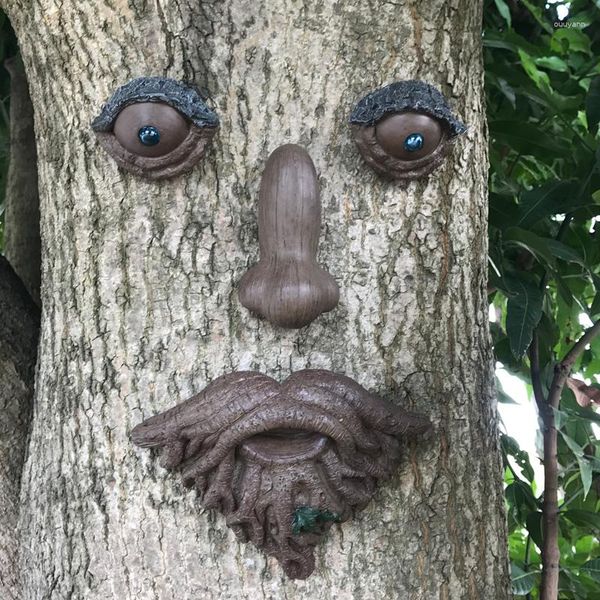 Décorations de jardin Vieil homme avec barbe Arbre Hugger pour Peeker Yard Art ou Sculpture extérieure Décor de visage fantaisiste