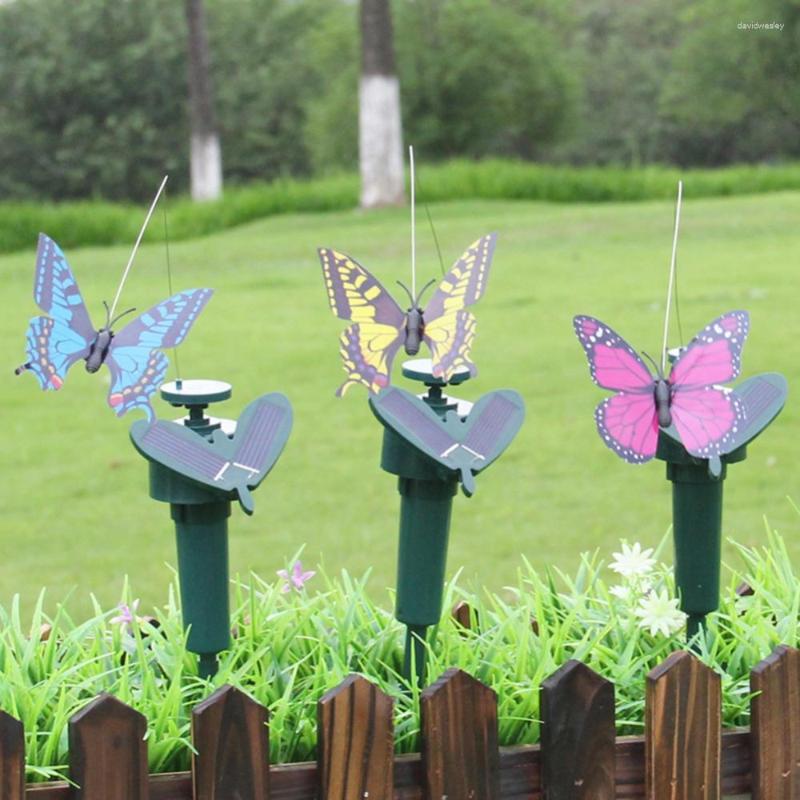 Decorações de jardim ornamento movido a energia solar voando flutuante falso borboleta quintal estaca decoração planta artificial gramado