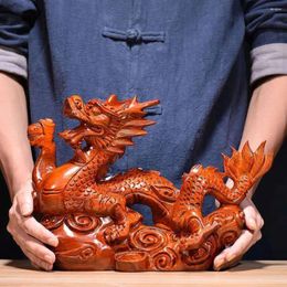 Decoraciones de jardín Adornos Dragón chino Estatua de madera Estatuilla Pera Artesanía Decoración Gabinete Oficina